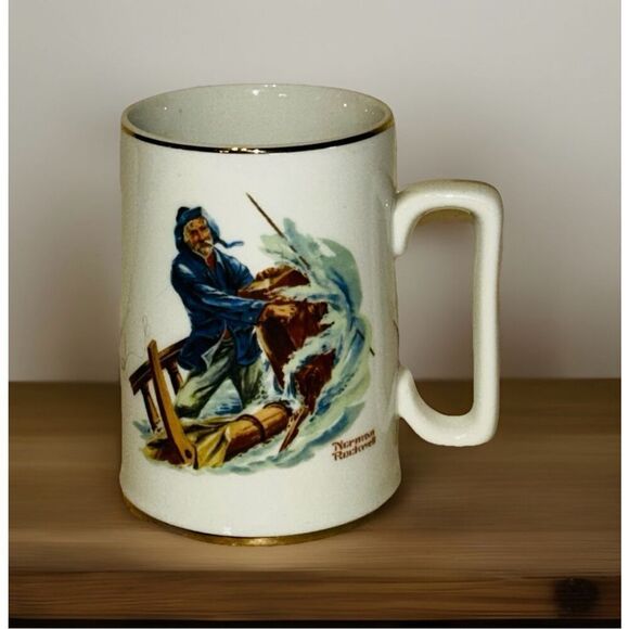 Vintage Set Of 4 Norman Rockwell Museum Tankard Mugs Seafarers Collection - Picture 8 of 10